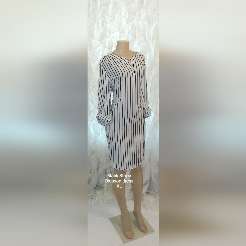 Black & White Midi Blouson Dress XL
